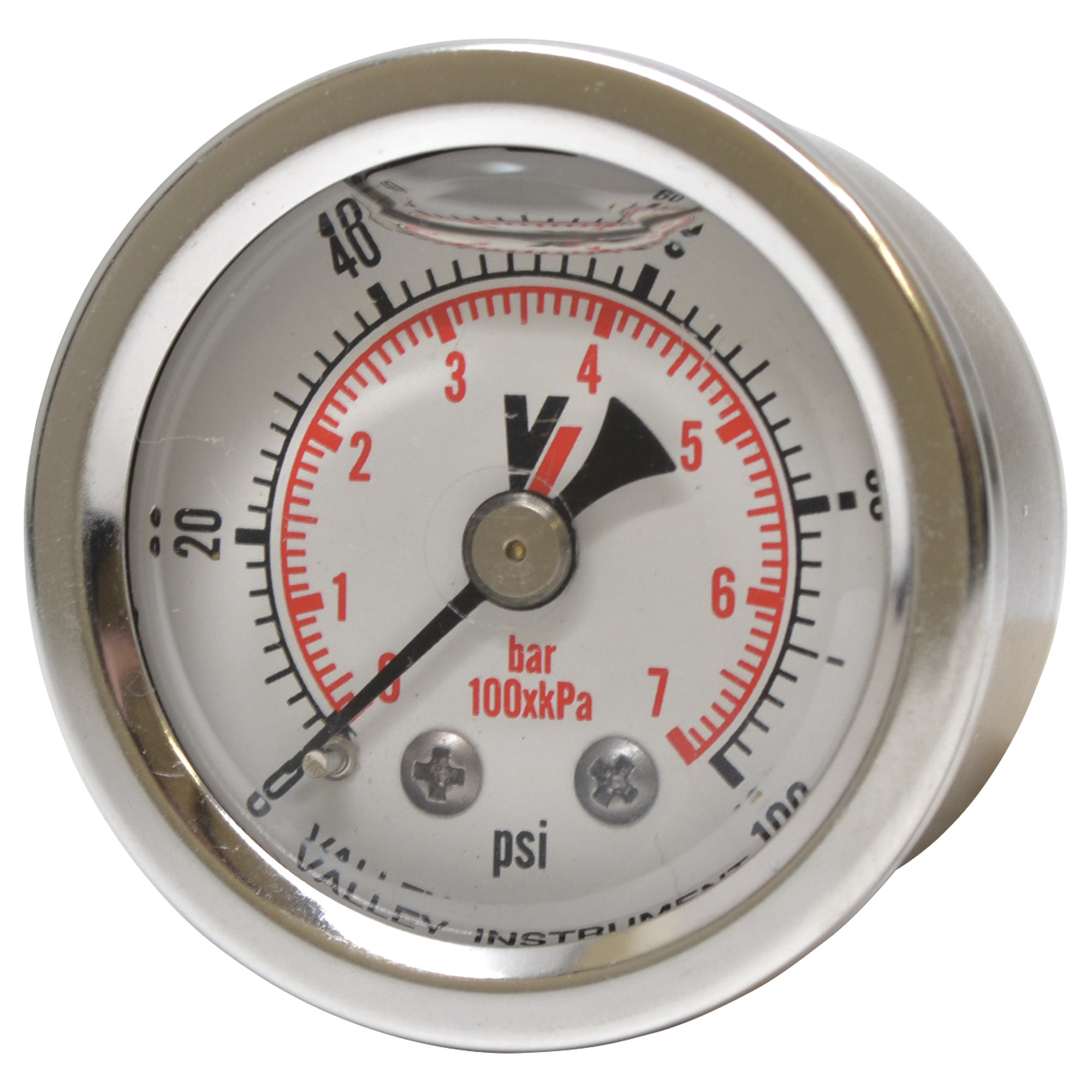 Valley Industries, 1.5in. Back Mt Gauge 100PSI, Case Material Stainless Steel, Min. Operating Pressure 0 PSI, Max. Operating Pressure 100 PSI, Model# 0240GXB100